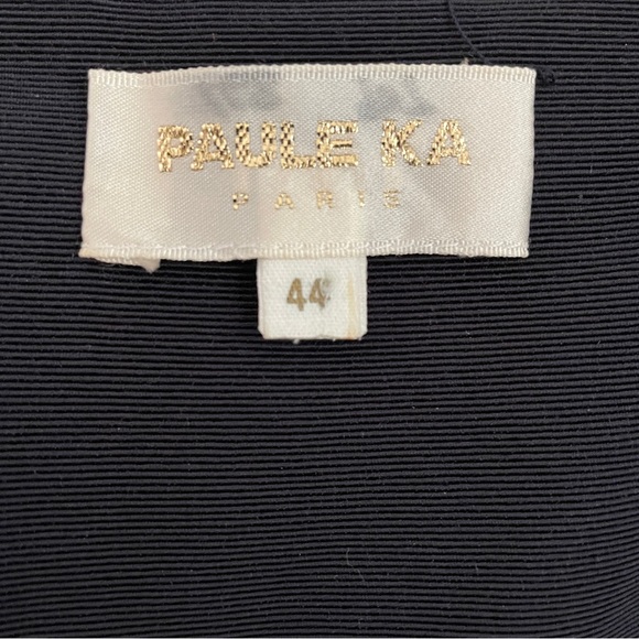 Paule Ka square neck moire navy blue dress clear sequins size 44 hidden zipper - Picture 2 of 15